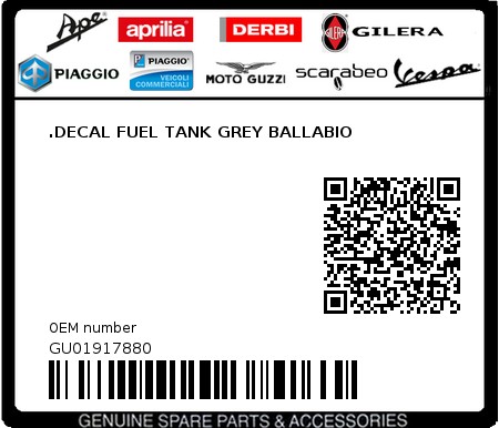 Product image: Moto Guzzi - GU01917880 - .DECAL FUEL TANK GREY BALLABIO  0