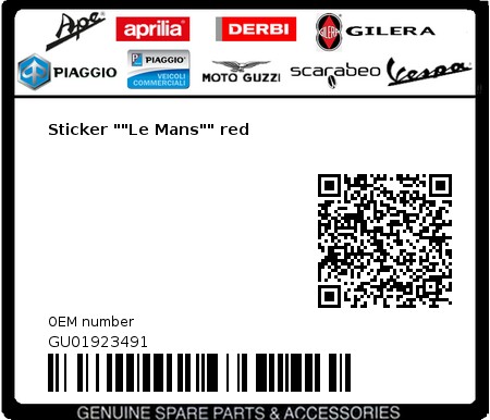 Product image: Moto Guzzi - GU01923491 - Sticker ""Le Mans"" red  0