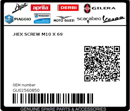 Product image: Moto Guzzi - GU02560850 - .HEX SCREW M10 X 69  0