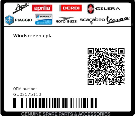 Product image: Moto Guzzi - GU02575110 - Windscreen cpl.  0