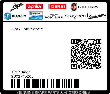 Product image: Moto Guzzi - GU02745200 - .TAG LAMP ASSY  0