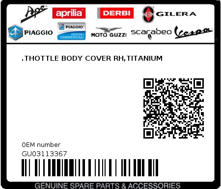 Product image: Moto Guzzi - GU03113367 - .THOTTLE BODY COVER RH,TITANIUM  0