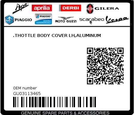 Product image: Moto Guzzi - GU03113465 - .THOTTLE BODY COVER LH,ALUMINUM  0