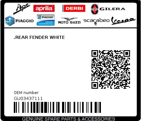 Product image: Moto Guzzi - GU03437111 - .REAR FENDER WHITE  0