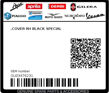 Product image: Moto Guzzi - GU03476231 - .COVER RH BLACK SPECIAL 