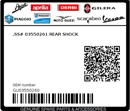 Product image: Moto Guzzi - GU03550260 - .SS# 03550261 REAR SHOCK  0