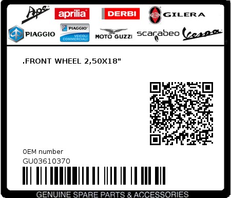 Product image: Moto Guzzi - GU03610370 - .FRONT WHEEL 2,50X18"  0