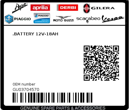 Product image: Moto Guzzi - GU03704570 - .BATTERY 12V-18AH  0