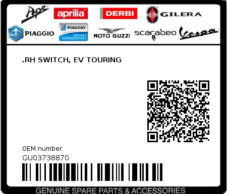 Product image: Moto Guzzi - GU03738870 - .RH SWITCH, EV TOURING  0