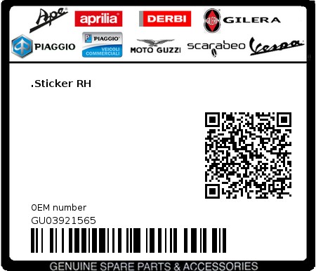 Product image: Moto Guzzi - GU03921565 - .Sticker RH 