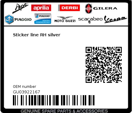 Product image: Moto Guzzi - GU03922167 - Sticker line RH silver 