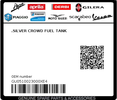 Product image: Moto Guzzi - GU0510023000XE4 - .SILVER CROWD FUEL TANK 