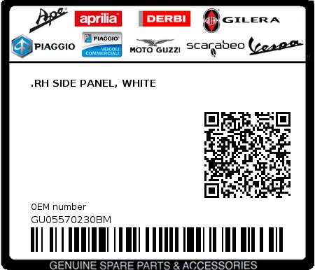 Product image: Moto Guzzi - GU05570230BM - .RH SIDE PANEL, WHITE  0