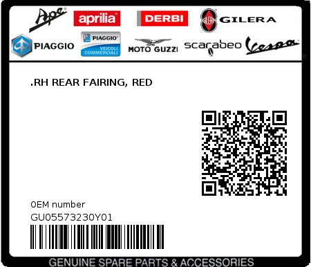 Product image: Moto Guzzi - GU05573230Y01 - .RH REAR FAIRING, RED  0