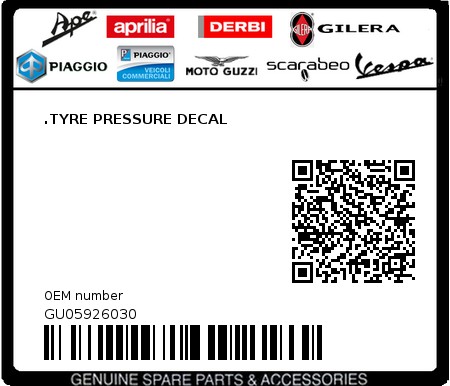 Product image: Moto Guzzi - GU05926030 - .TYRE PRESSURE DECAL  0