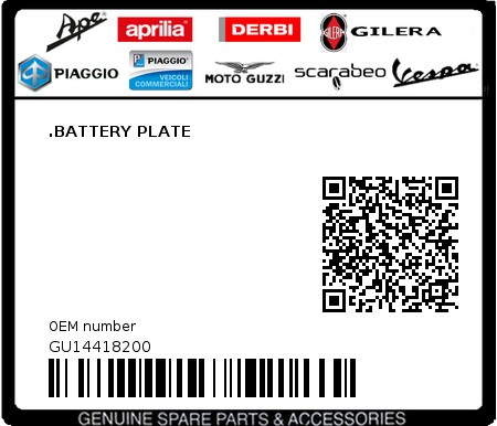 Product image: Moto Guzzi - GU14418200 - .BATTERY PLATE  0
