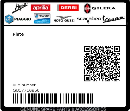 Product image: Moto Guzzi - GU17716850 - Plate  0