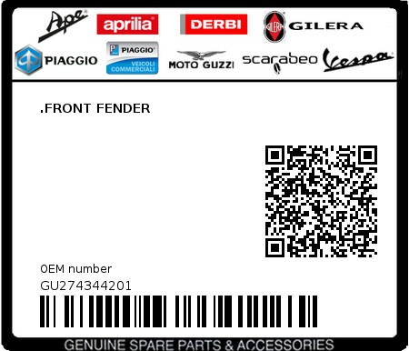 Product image: Moto Guzzi - GU274344201 - .FRONT FENDER  0
