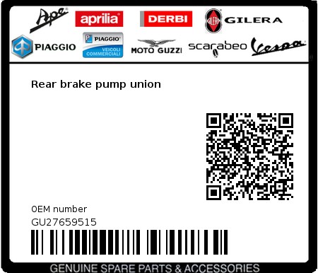 Product image: Moto Guzzi - GU27659515 - Rear brake pump union  0