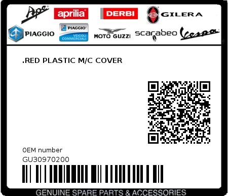 Product image: Moto Guzzi - GU30970200 - .RED PLASTIC M/C COVER 