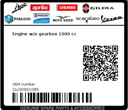Product image: Moto Guzzi - GU30991085 - Engine w/o gearbox 1000 cc  0