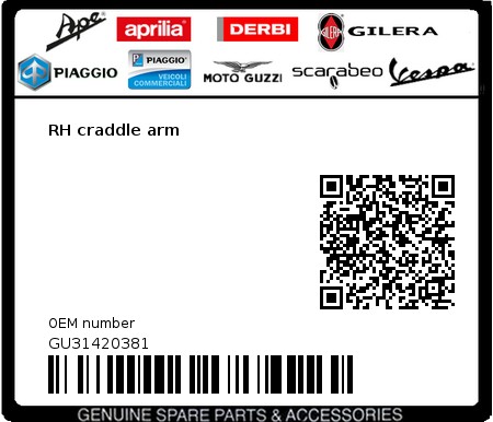 Product image: Moto Guzzi - GU31420381 - RH craddle arm  0