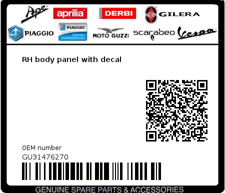 Product image: Moto Guzzi - GU31476270 - RH body panel with decal  0