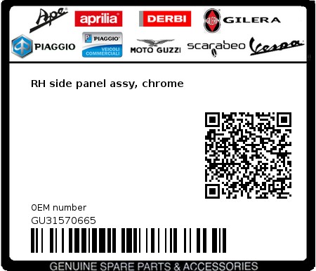 Product image: Moto Guzzi - GU31570665 - RH side panel assy, chrome  0
