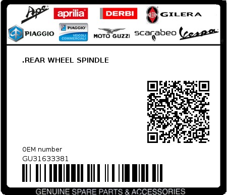 Product image: Moto Guzzi - GU31633381 - .REAR WHEEL SPINDLE  0