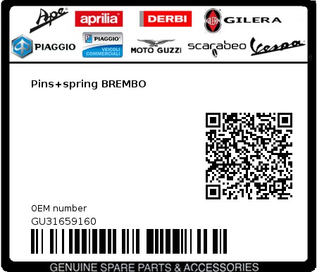 Product image: Moto Guzzi - GU31659160 - Pins+spring BREMBO  0
