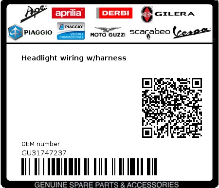 Product image: Moto Guzzi - GU31747237 - Headlight wiring w/harness  0