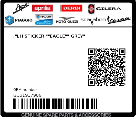 Product image: Moto Guzzi - GU31917986 - ."LH STICKER ""EAGLE"" GREY" 