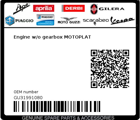 Product image: Moto Guzzi - GU31991080 - Engine w/o gearbox MOTOPLAT  0