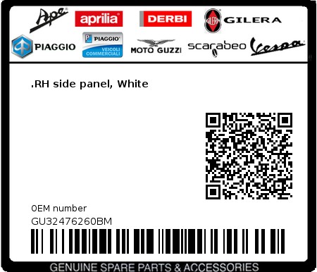 Product image: Moto Guzzi - GU32476260BM - .RH side panel, White  0