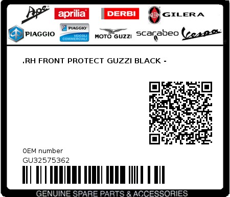 Product image: Moto Guzzi - GU32575362 - .RH FRONT PROTECT GUZZI BLACK - 