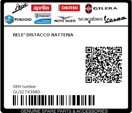 Product image: Moto Guzzi - GU32743980 - RELE' DISTACCO BATTERIA 