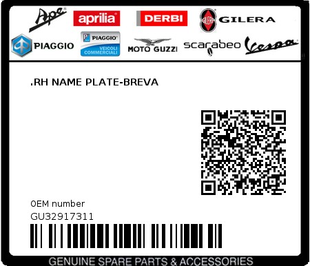 Product image: Moto Guzzi - GU32917311 - .RH NAME PLATE-BREVA  0