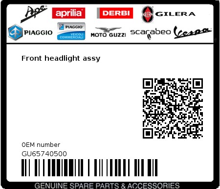 Product image: Moto Guzzi - GU65740500 - Front headlight assy  0
