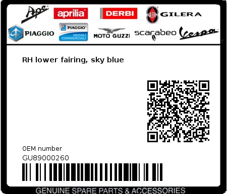 Product image: Moto Guzzi - GU89000260 - RH lower fairing, sky blue  0