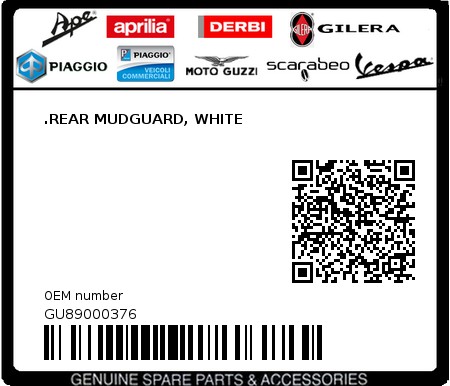 Product image: Moto Guzzi - GU89000376 - .REAR MUDGUARD, WHITE  0
