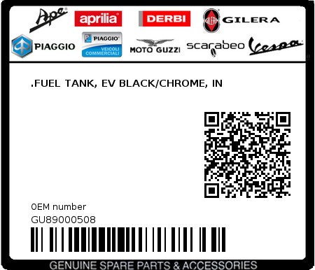 Product image: Moto Guzzi - GU89000508 - .FUEL TANK, EV BLACK/CHROME, IN  0