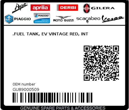 Product image: Moto Guzzi - GU89000509 - .FUEL TANK, EV VINTAGE RED, INT  0
