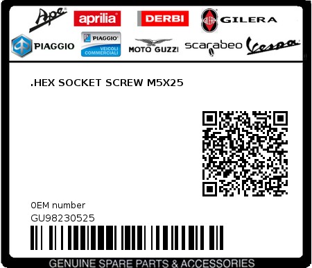 Product image: Moto Guzzi - GU98230525 - .HEX SOCKET SCREW M5X25  0
