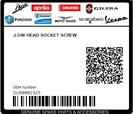 Product image: Moto Guzzi - GU98882325 - .LOW HEAD SOCKET SCREW  0