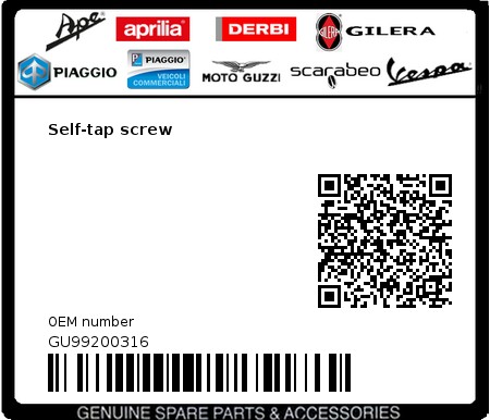 Product image: Moto Guzzi - GU99200316 - Self-tap screw  0