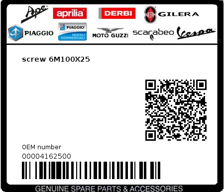 Product image: Gilera - 00004162500 - screw 6M100X25  0