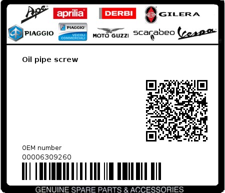 Product image: Gilera - 00006309260 - Oil pipe screw  0