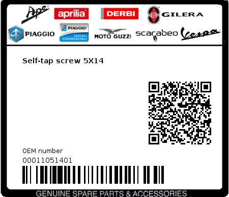 Product image: Gilera - 00011051401 - Self-tap screw 5X14  0