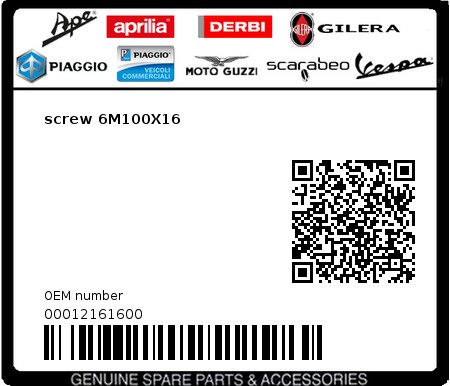 Product image: Gilera - 00012161600 - screw 6M100X16  0