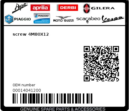 Product image: Gilera - 00014041200 - screw 4M80X12  0